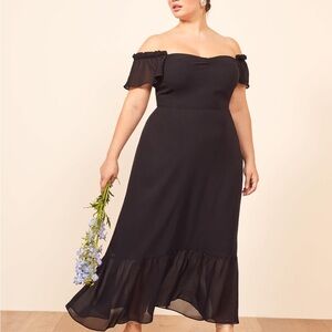 Reformation Black Off-Shoulder Midi Dress